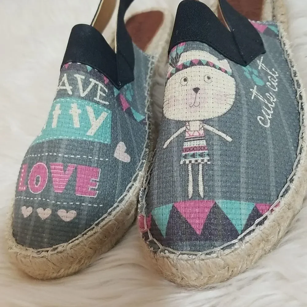 Neef Brave Kitty Love Espadrille Sling Platforms - New In Box - Size 37 (US 7)